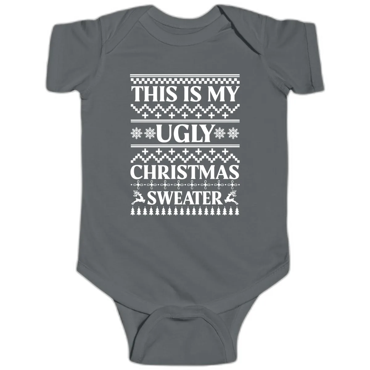 This Is My Ugly Christmas Sweater Baby Onesie in Charcoal