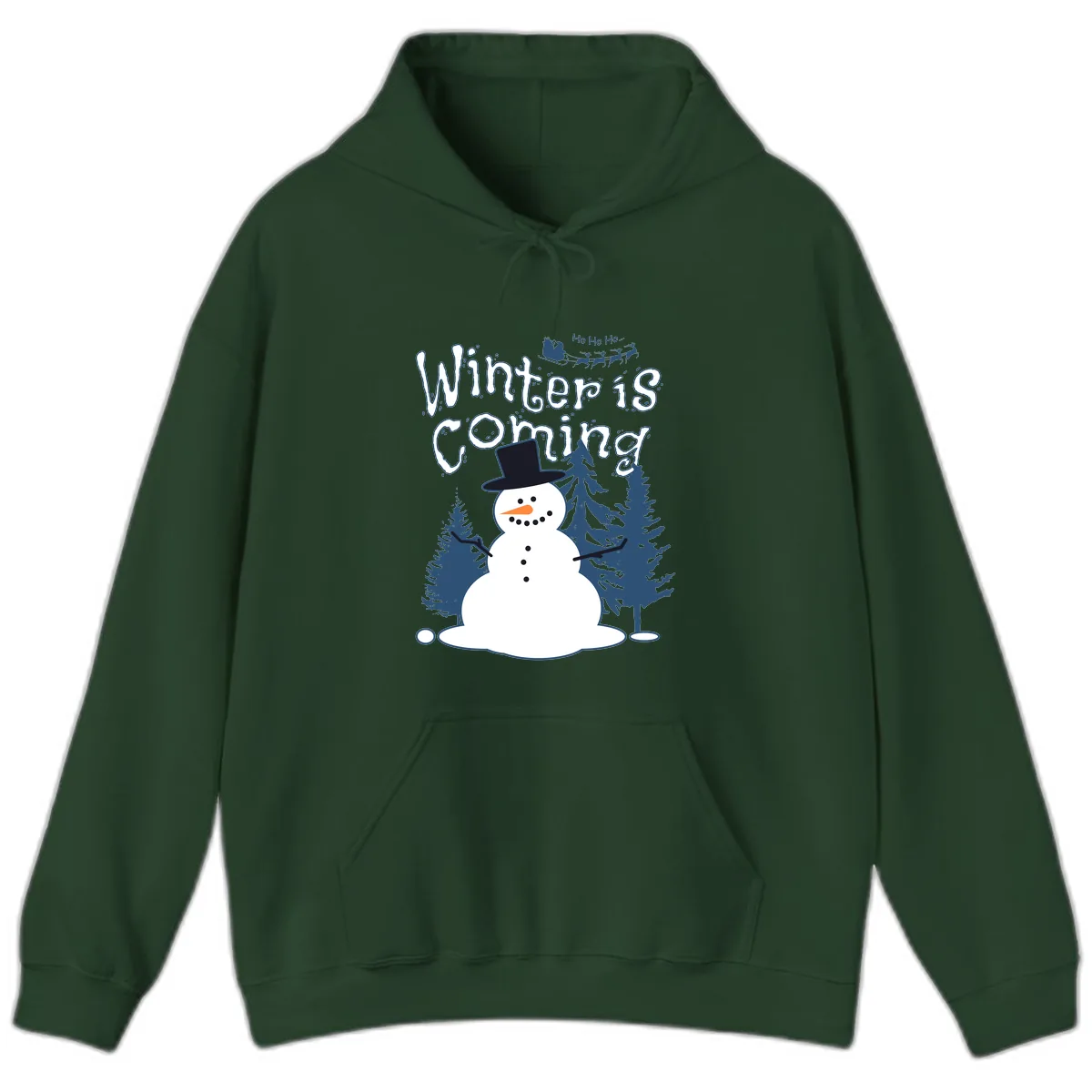 Winter Is Coming Snowman Hoodie in Forest Green