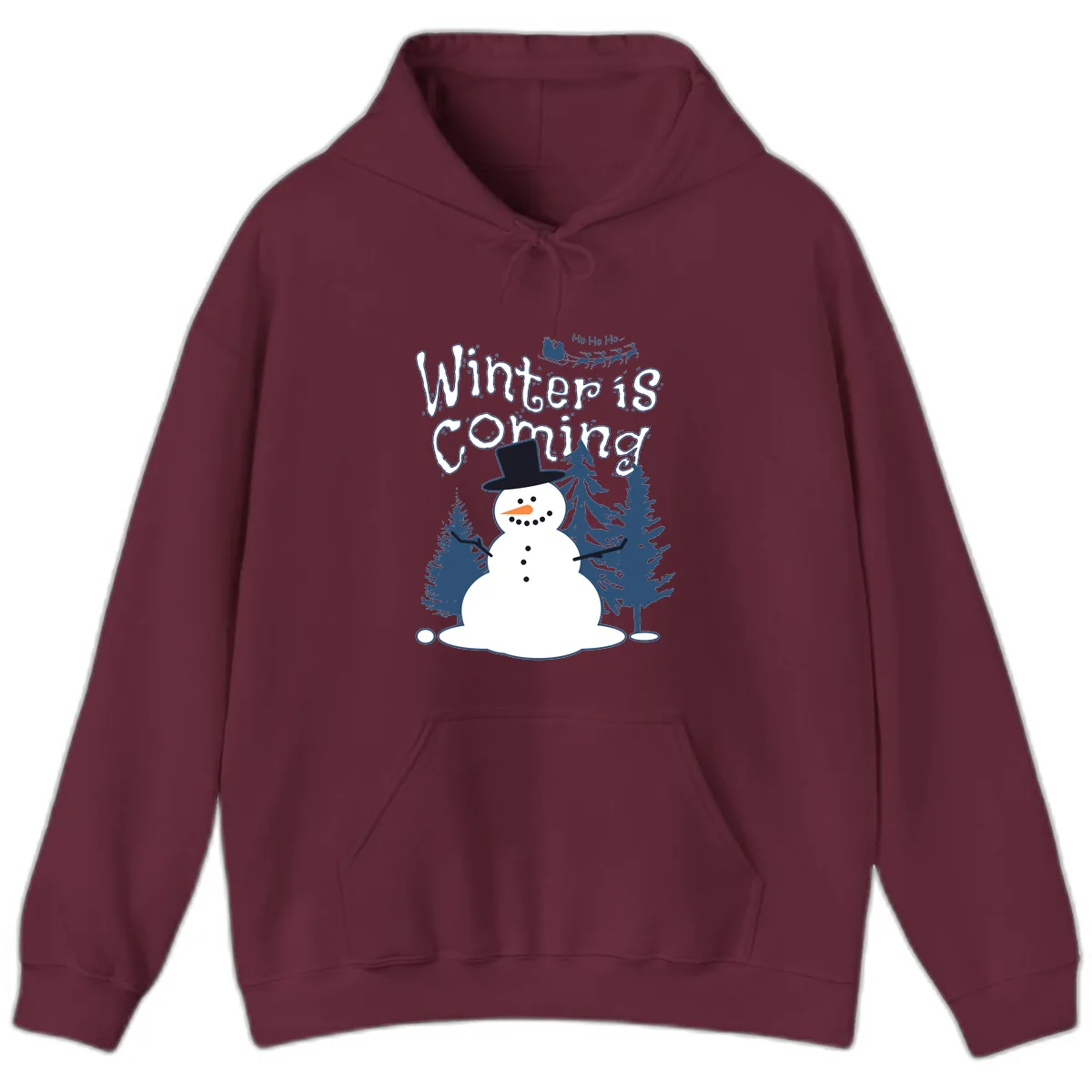 Winter Is Coming Snowman Hoodie in Maroon