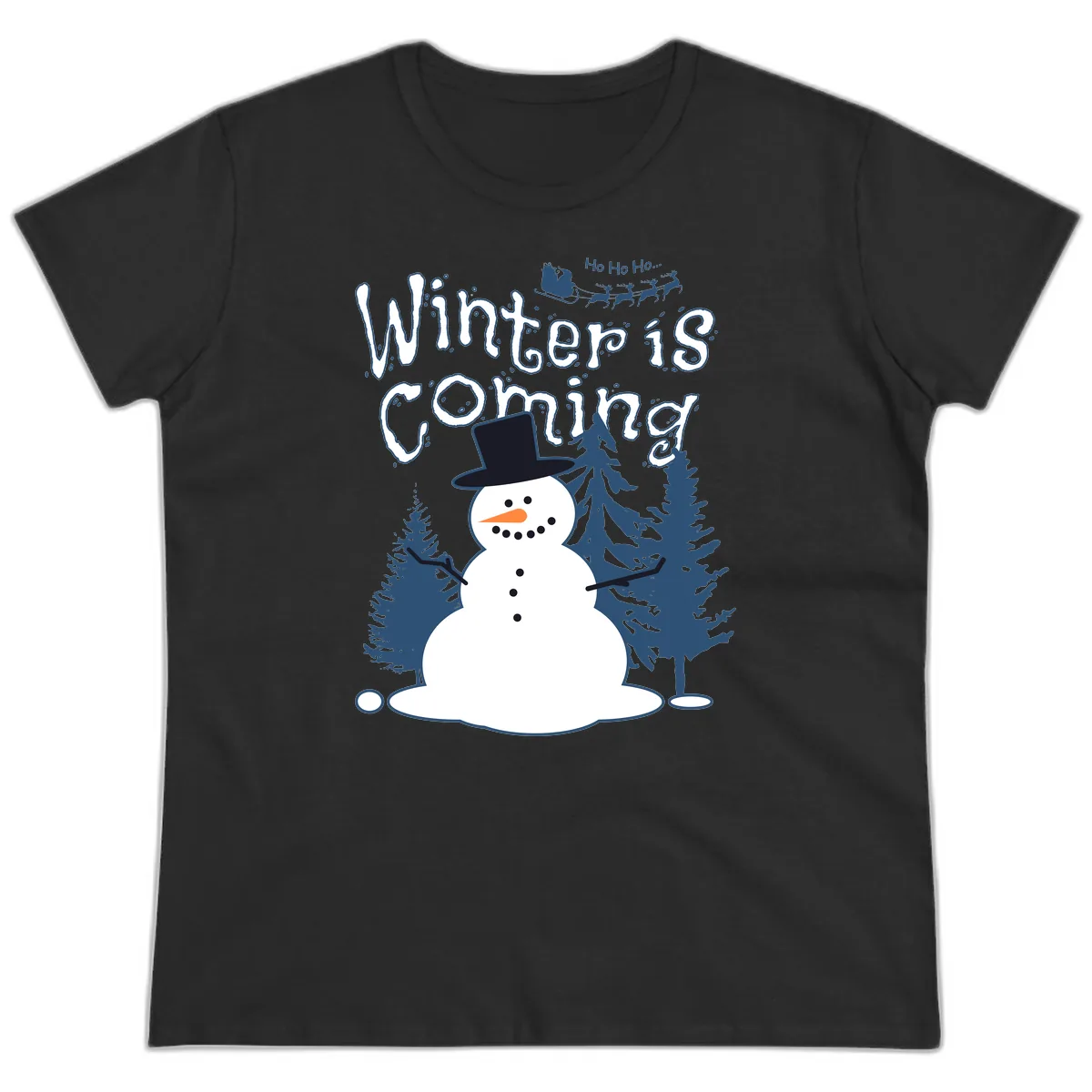 Winter Is Coming Snowman Ladies Tee in Black