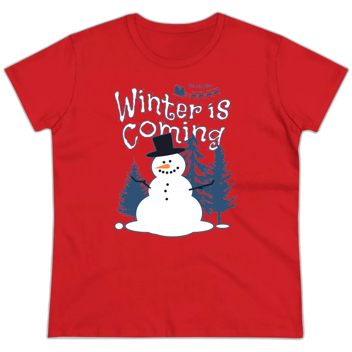 Winter Is Coming Snowman Ladies Tee in Red