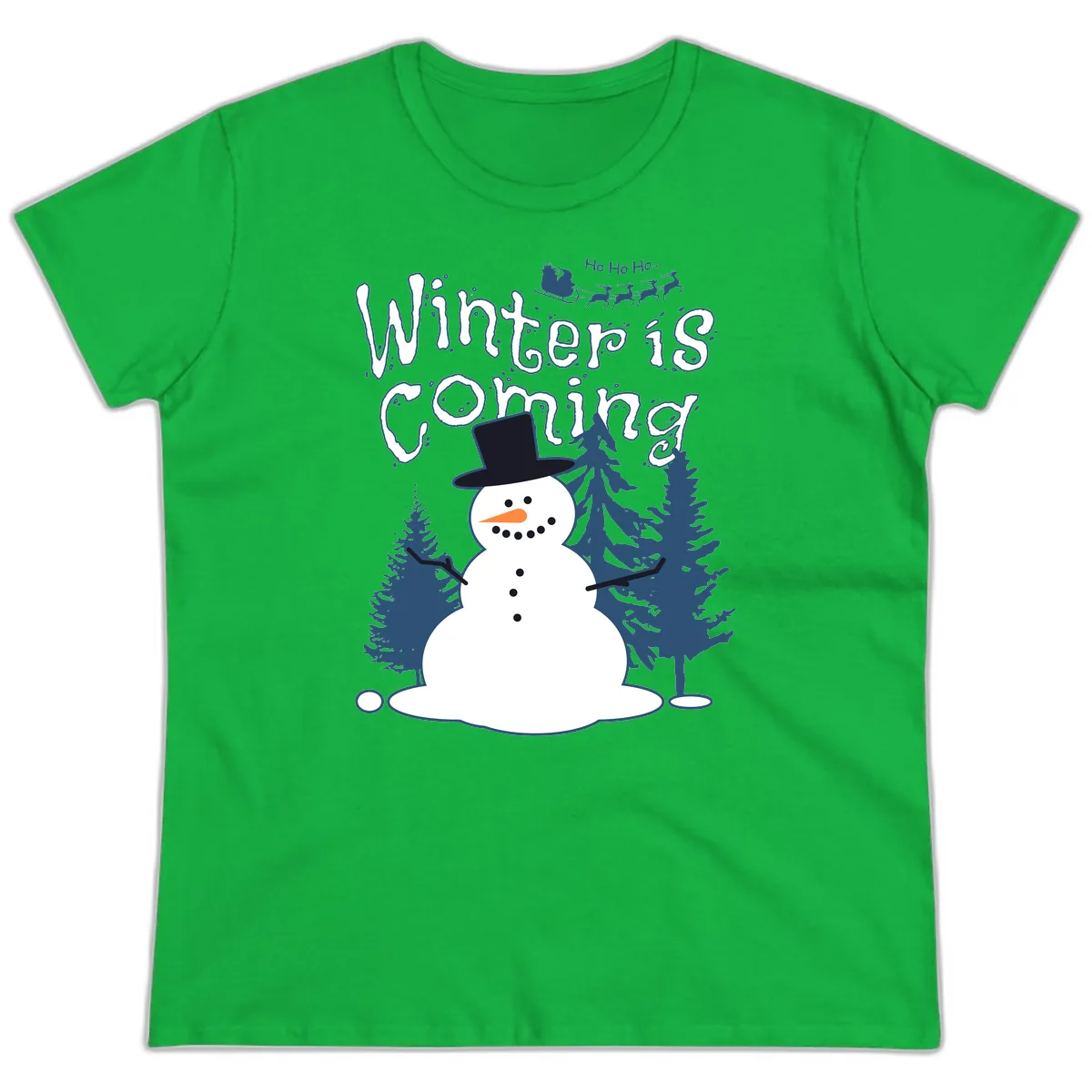 Winter Is Coming Snowman Ladies Tee in Irish Green