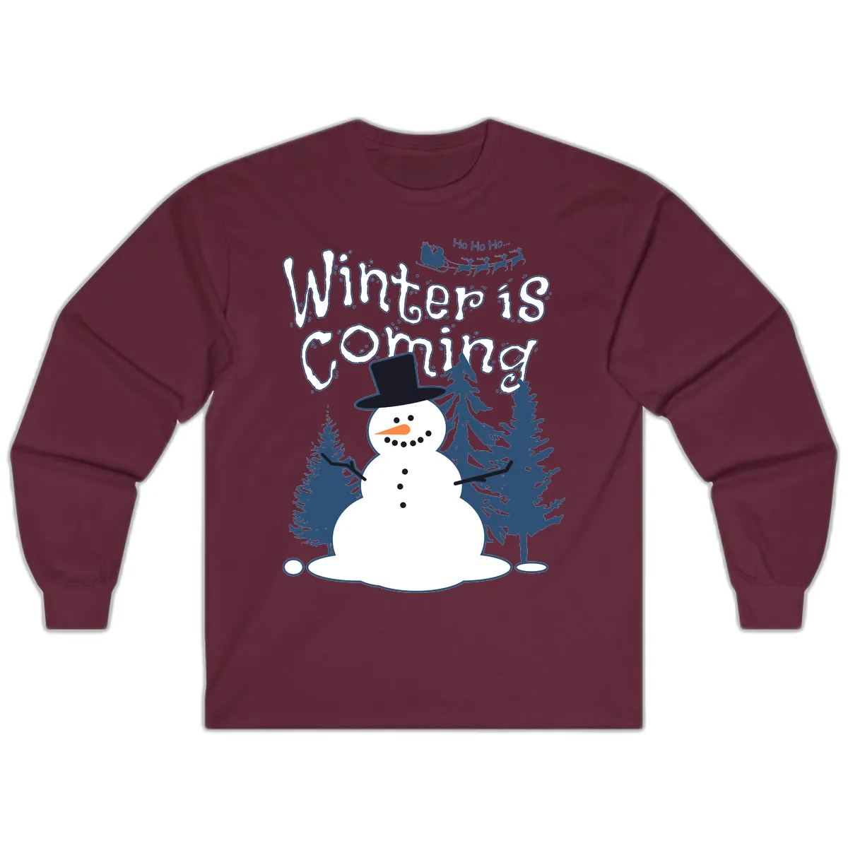 Winter Is Coming Snowman Long Sleeve in Maroon