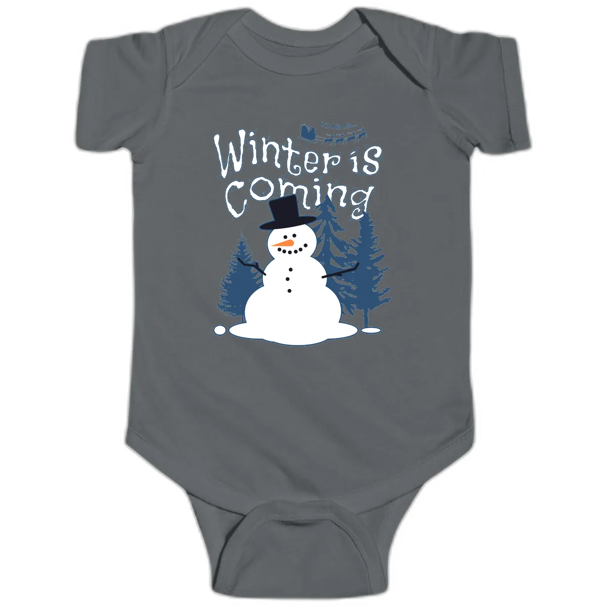 Winter Is Coming Snowman Baby Onesie in Charcoal