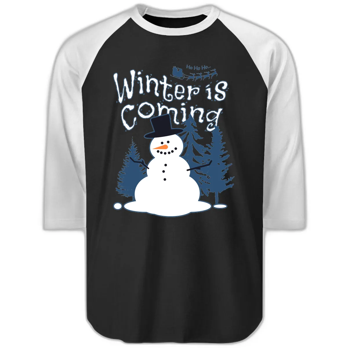 Winter Is Coming Snowman Raglan 3/4 in Black White