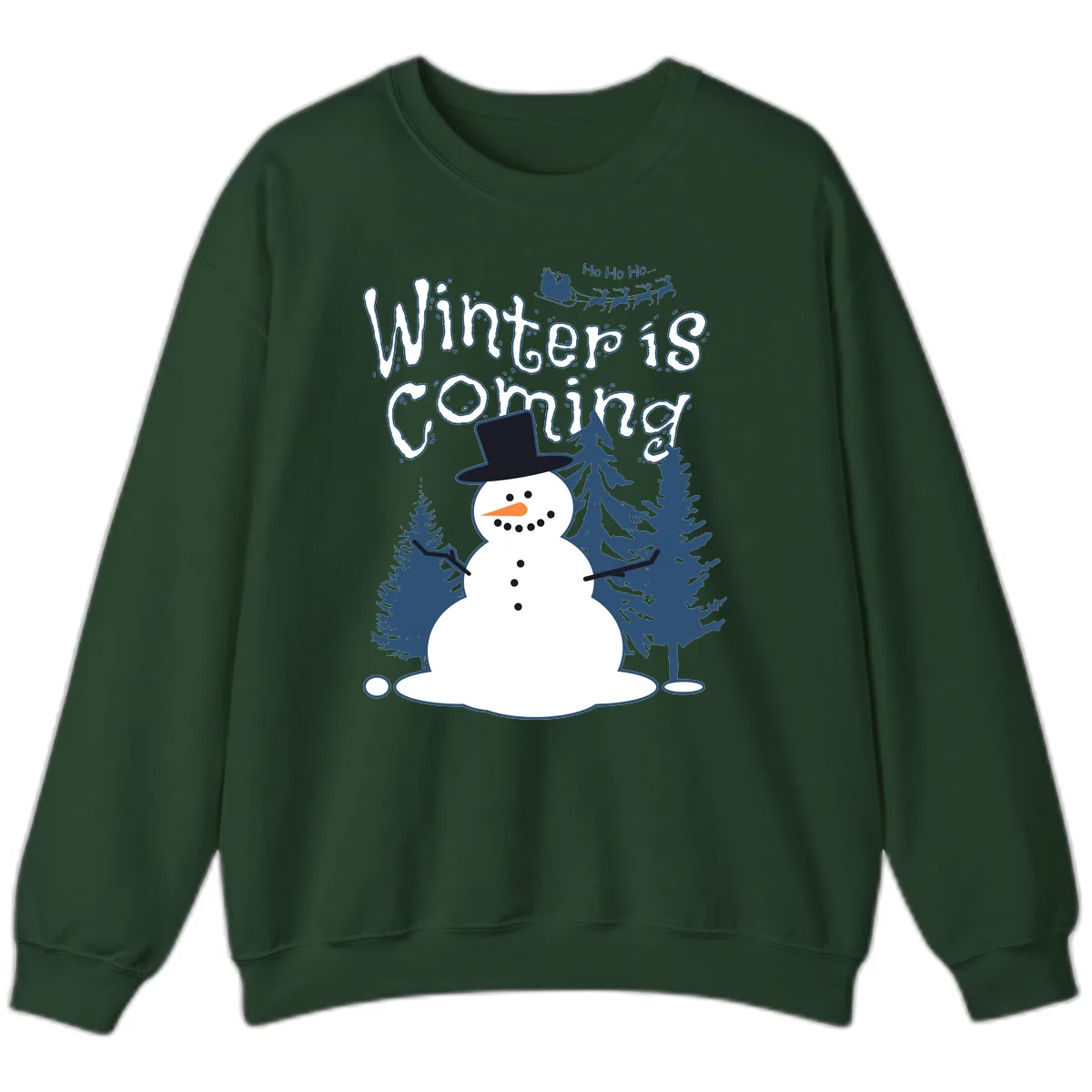Winter Is Coming Snowman Sweatshirt in Forest Green
