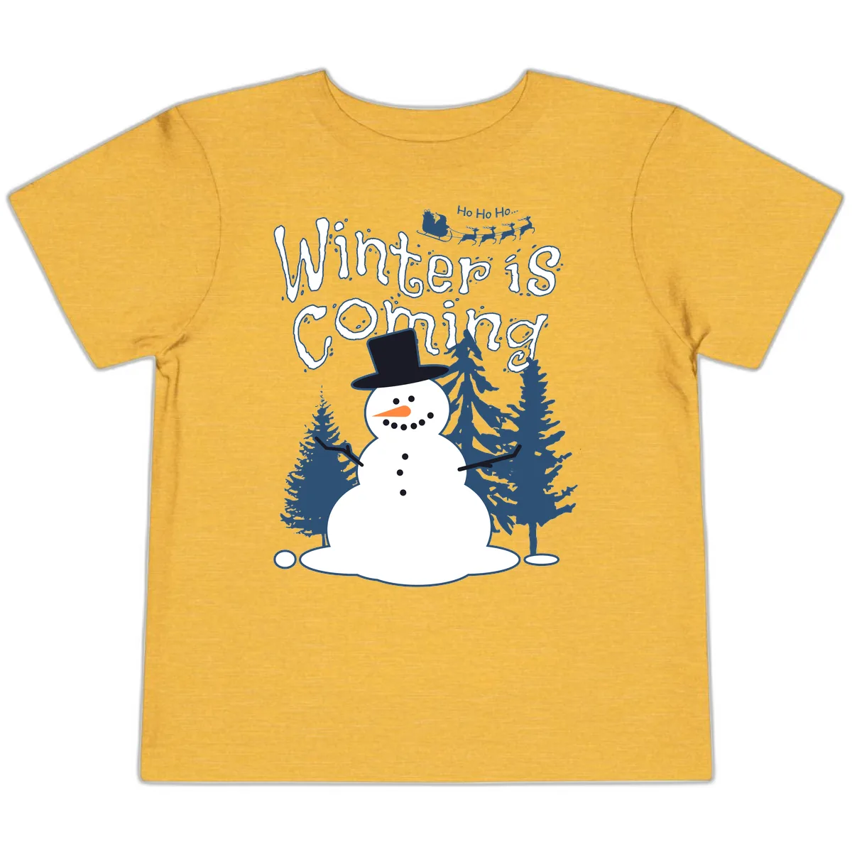 Winter Is Coming Snowman Toddler T-Shirt in Heather Yellow Gold