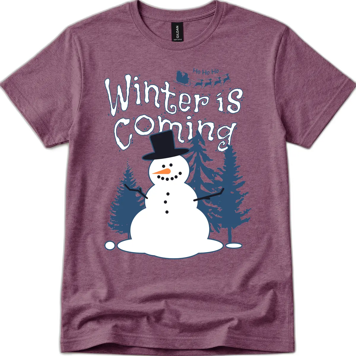 Winter Is Coming Snowman T-Shirt in Heather Maroon