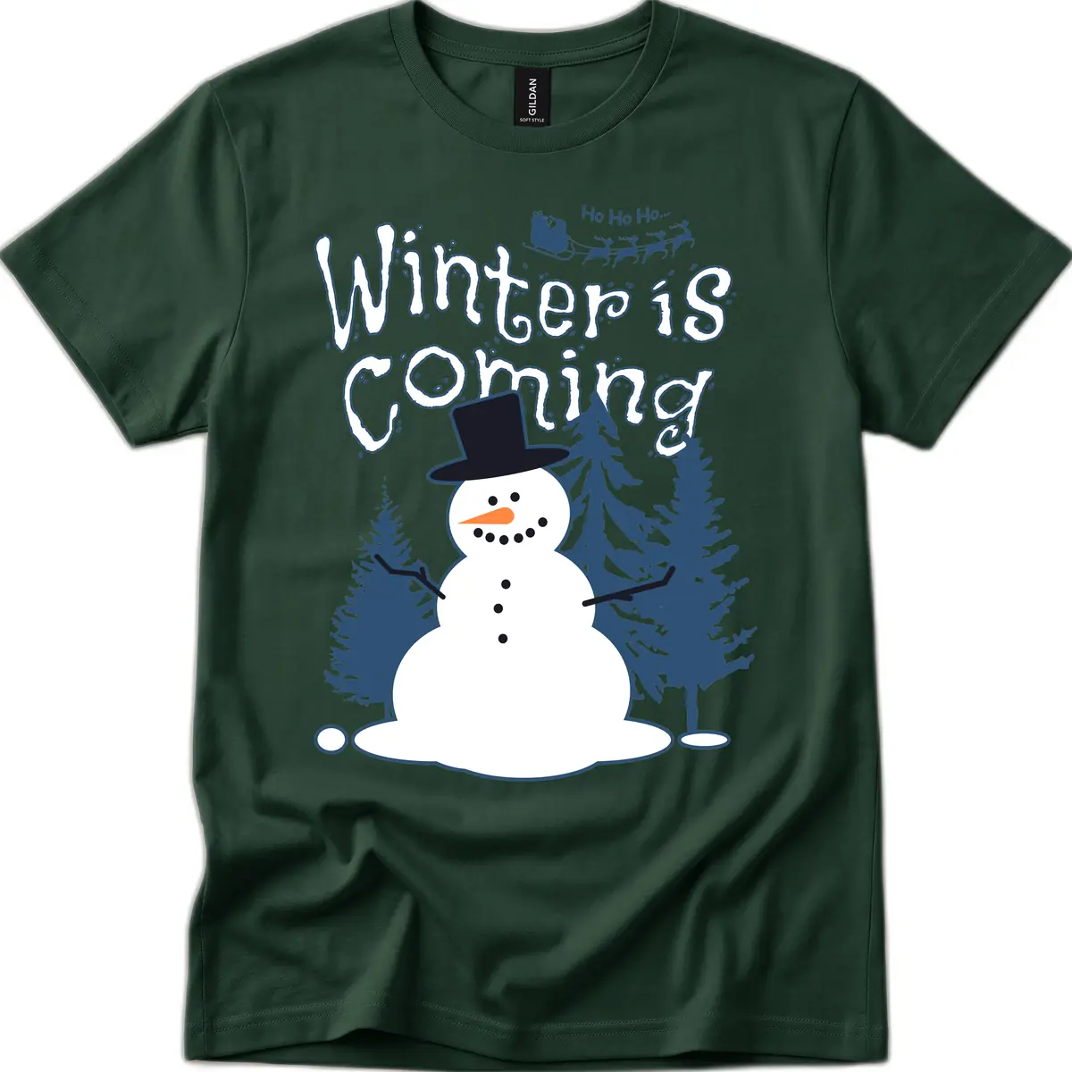 Winter Is Coming Snowman T-Shirt in Forest Green