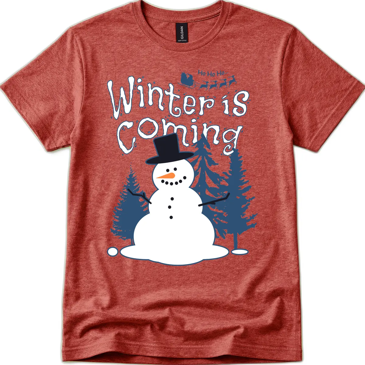Winter Is Coming Snowman T-Shirt in Heather Cardinal