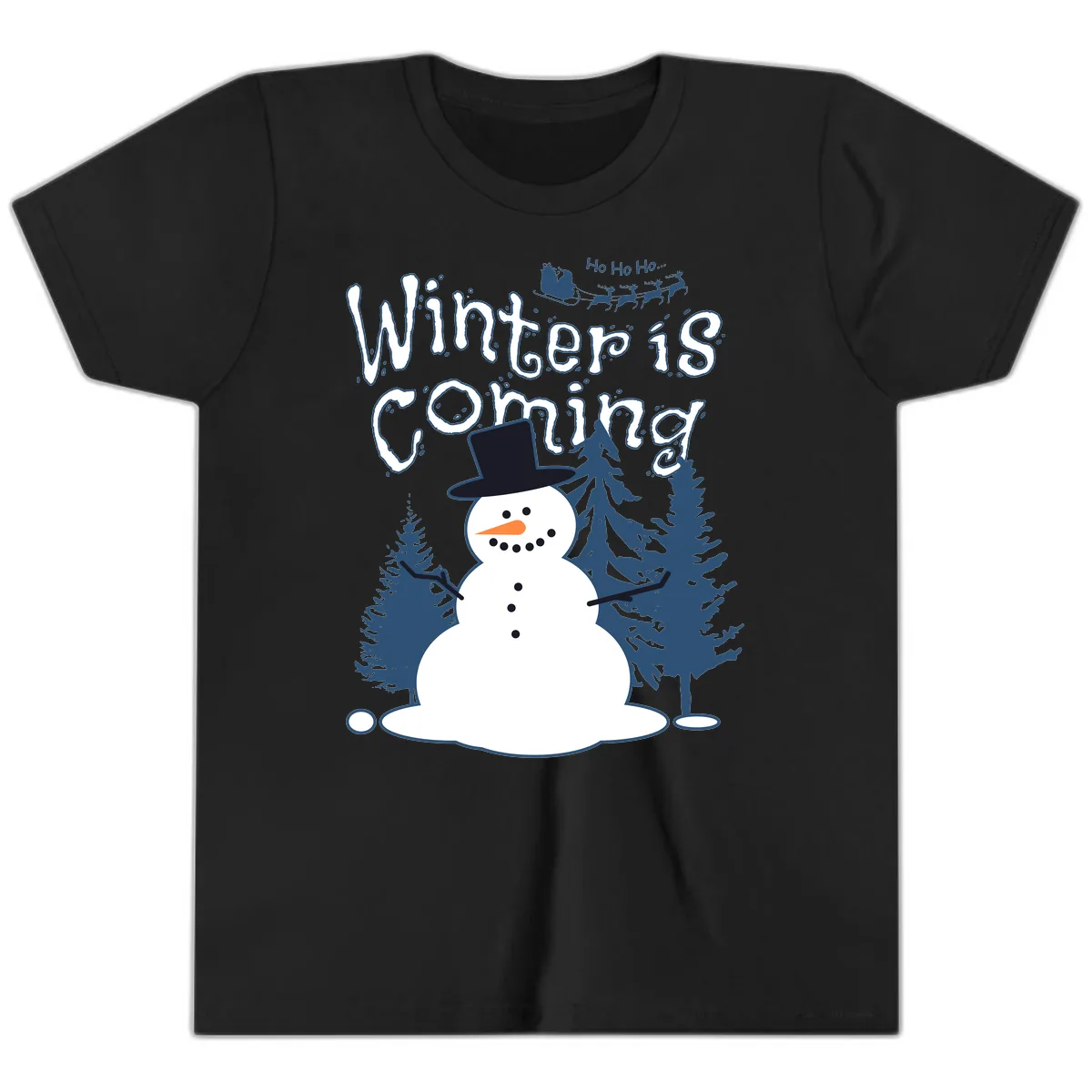 Winter Is Coming Snowman Youth T-Shirt in Black