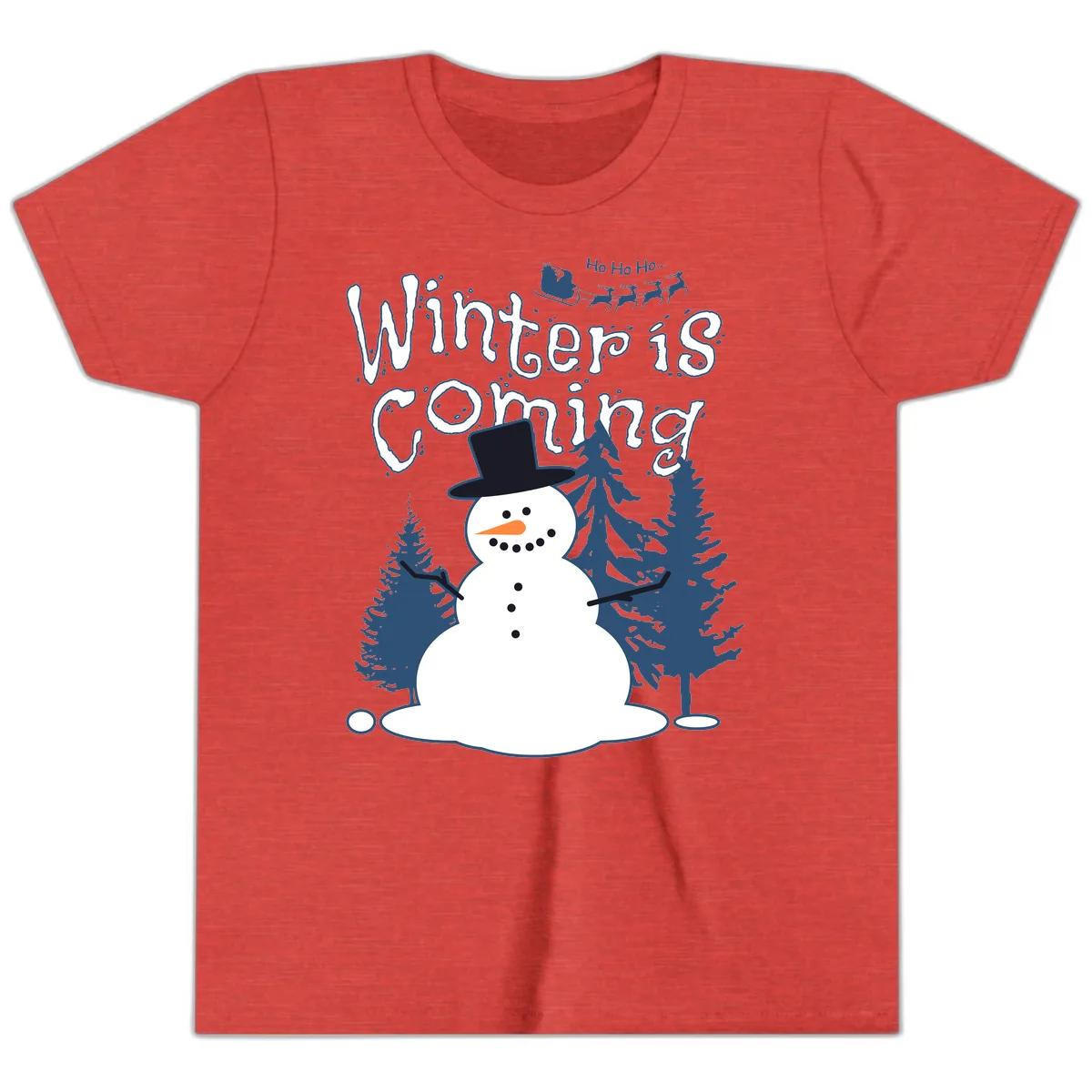 Winter Is Coming Snowman Youth T-Shirt in Heather Red