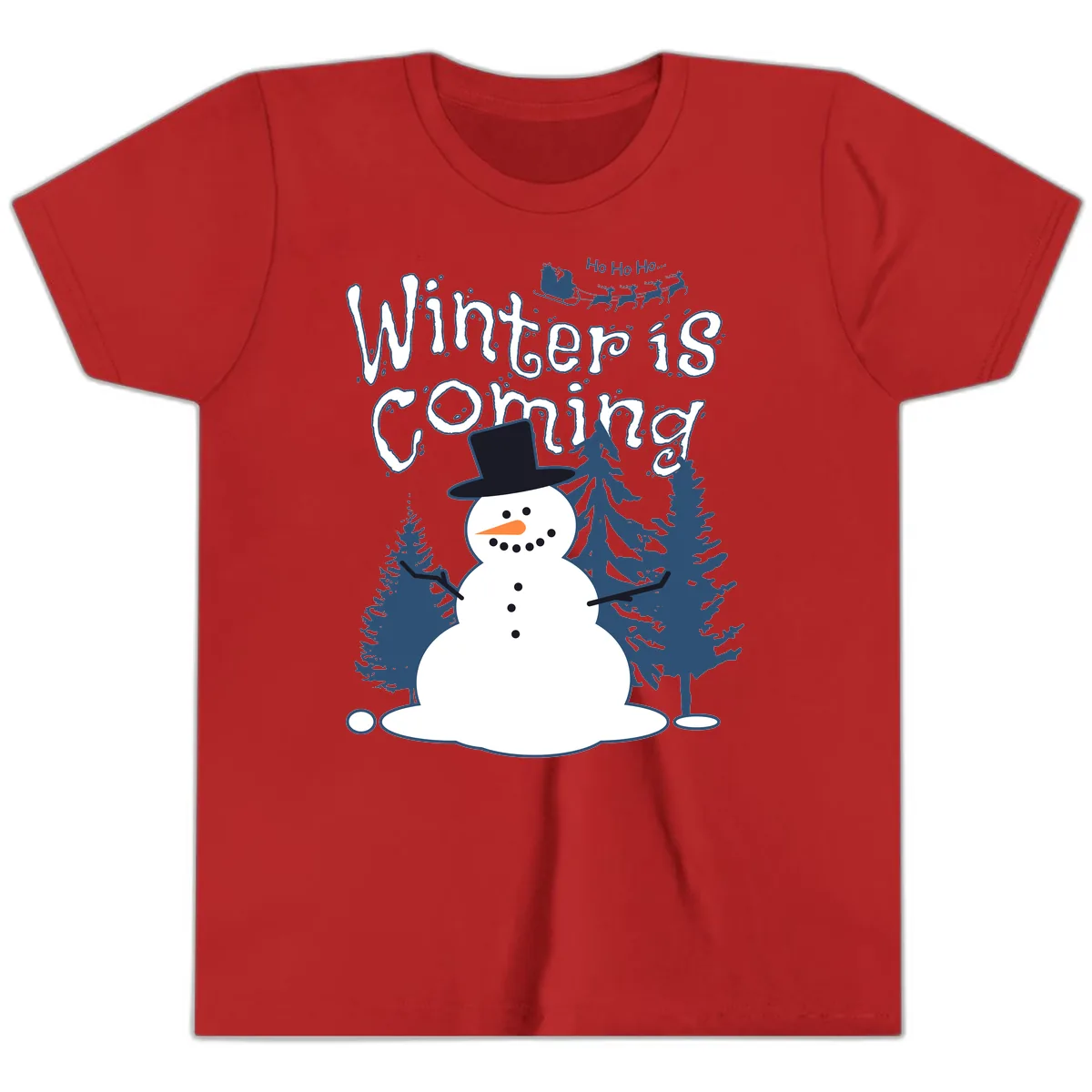 Winter Is Coming Snowman Youth T-Shirt in Red