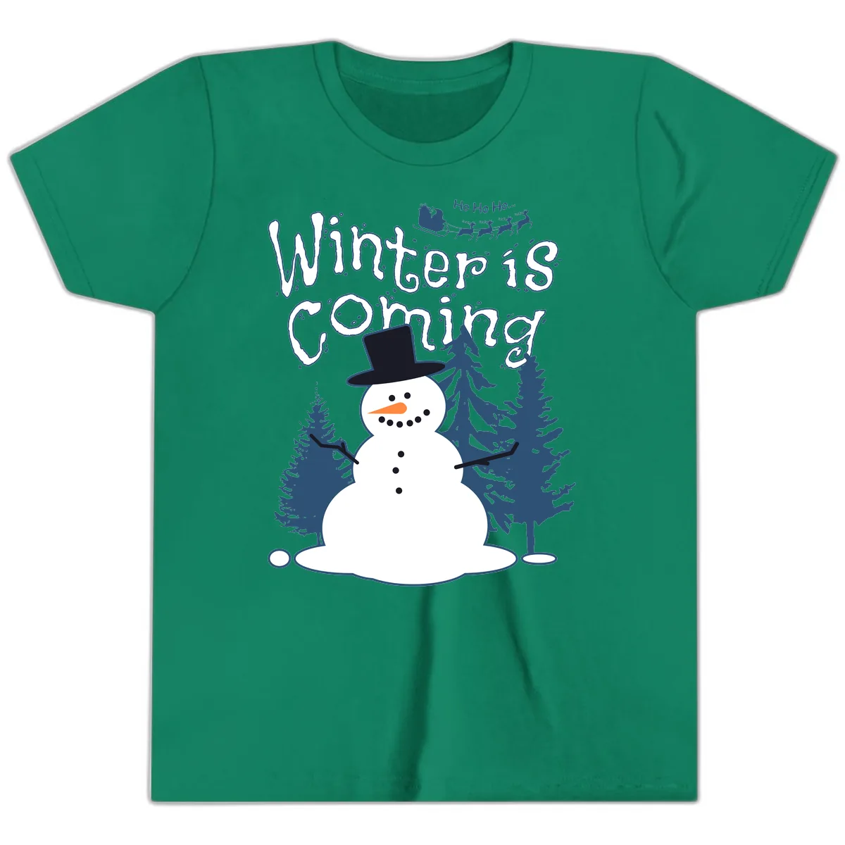 Winter Is Coming Snowman Youth T-Shirt in Kelly