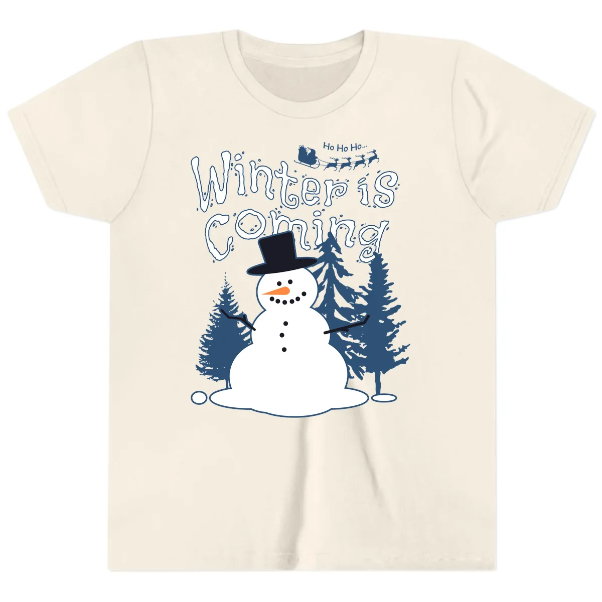 Winter Is Coming Snowman Youth T-Shirt in Natural