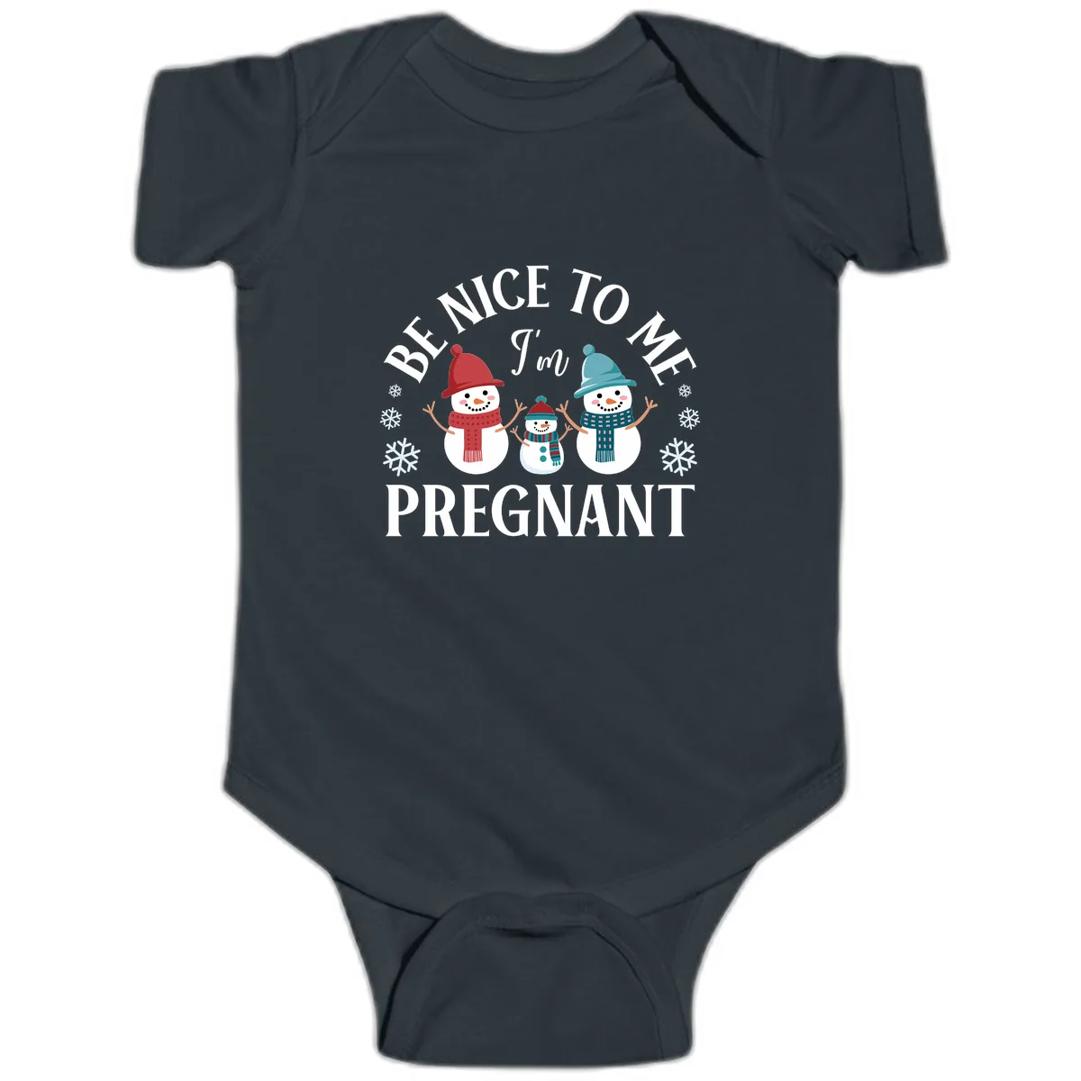 Be Nice To Me I'm Pregnant Snowman Family Baby Onesie in Black