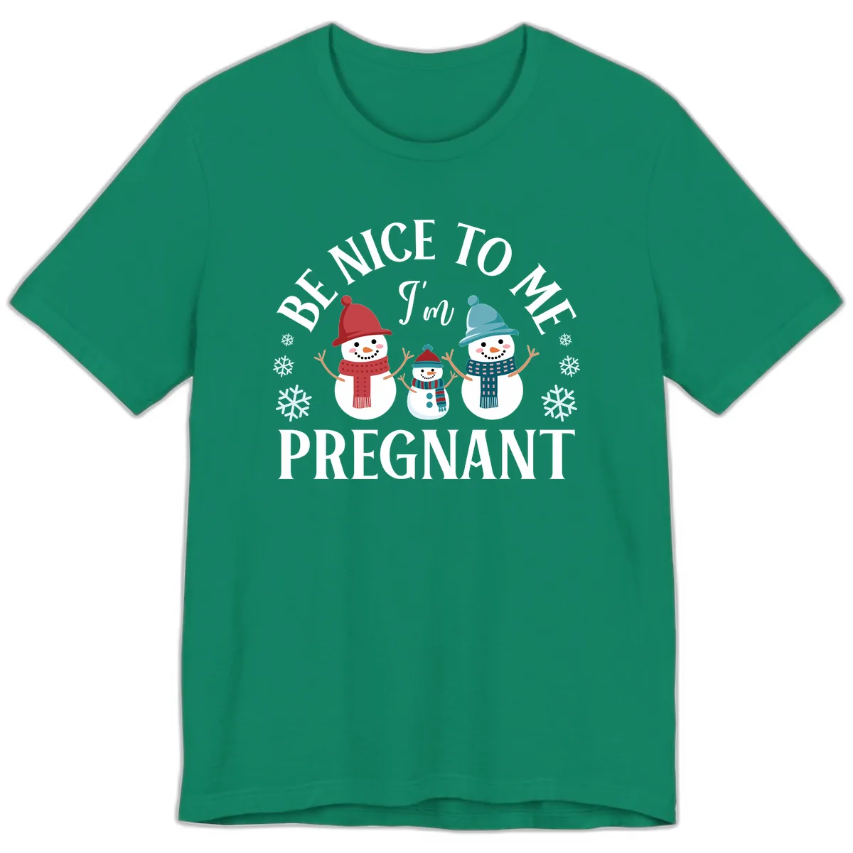 Be Nice To Me I'm Pregnant Snowman Family Premium T-Shirt in Kelly