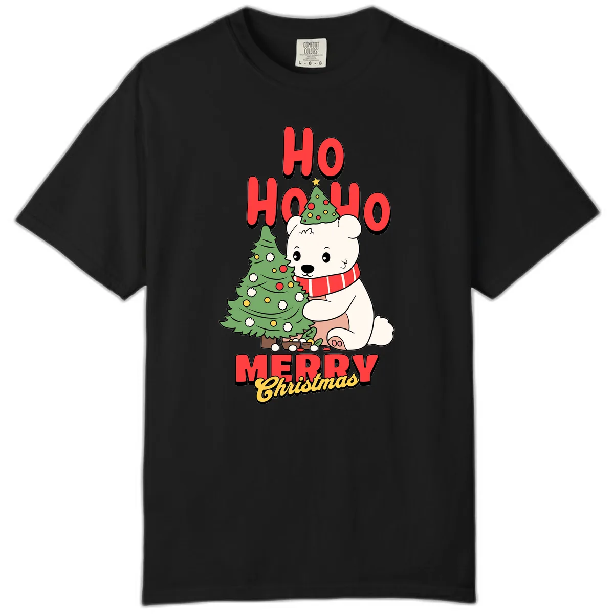 Polar Bear Ho Ho Ho Christmas Comfort Color in Black