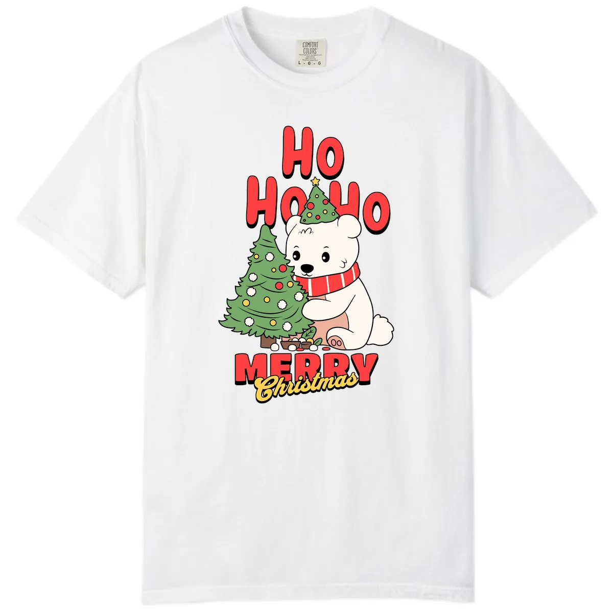 Polar Bear Ho Ho Ho Christmas Comfort Color in White