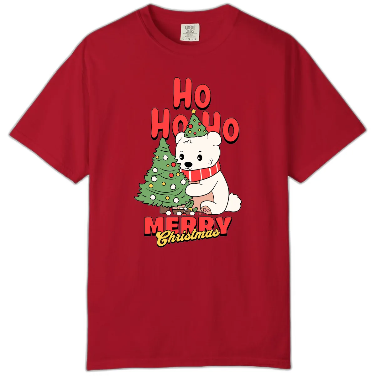 Polar Bear Ho Ho Ho Christmas Comfort Color in Red
