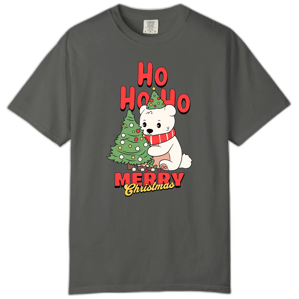 Polar Bear Ho Ho Ho Christmas Comfort Color in Pepper