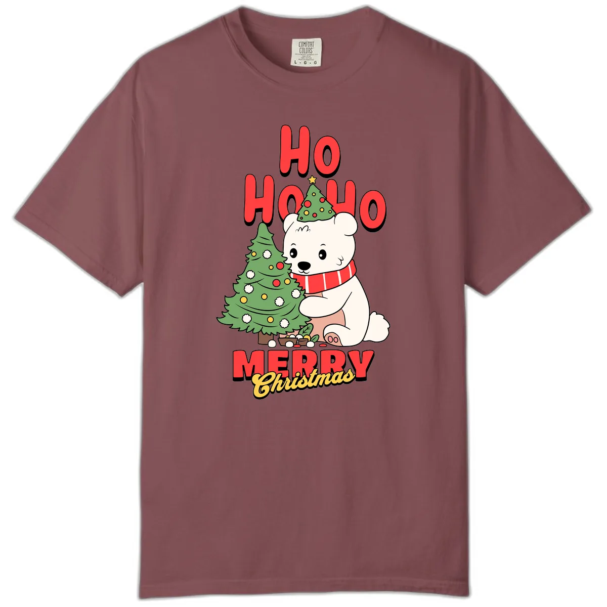 Polar Bear Ho Ho Ho Christmas Comfort Color in Brick