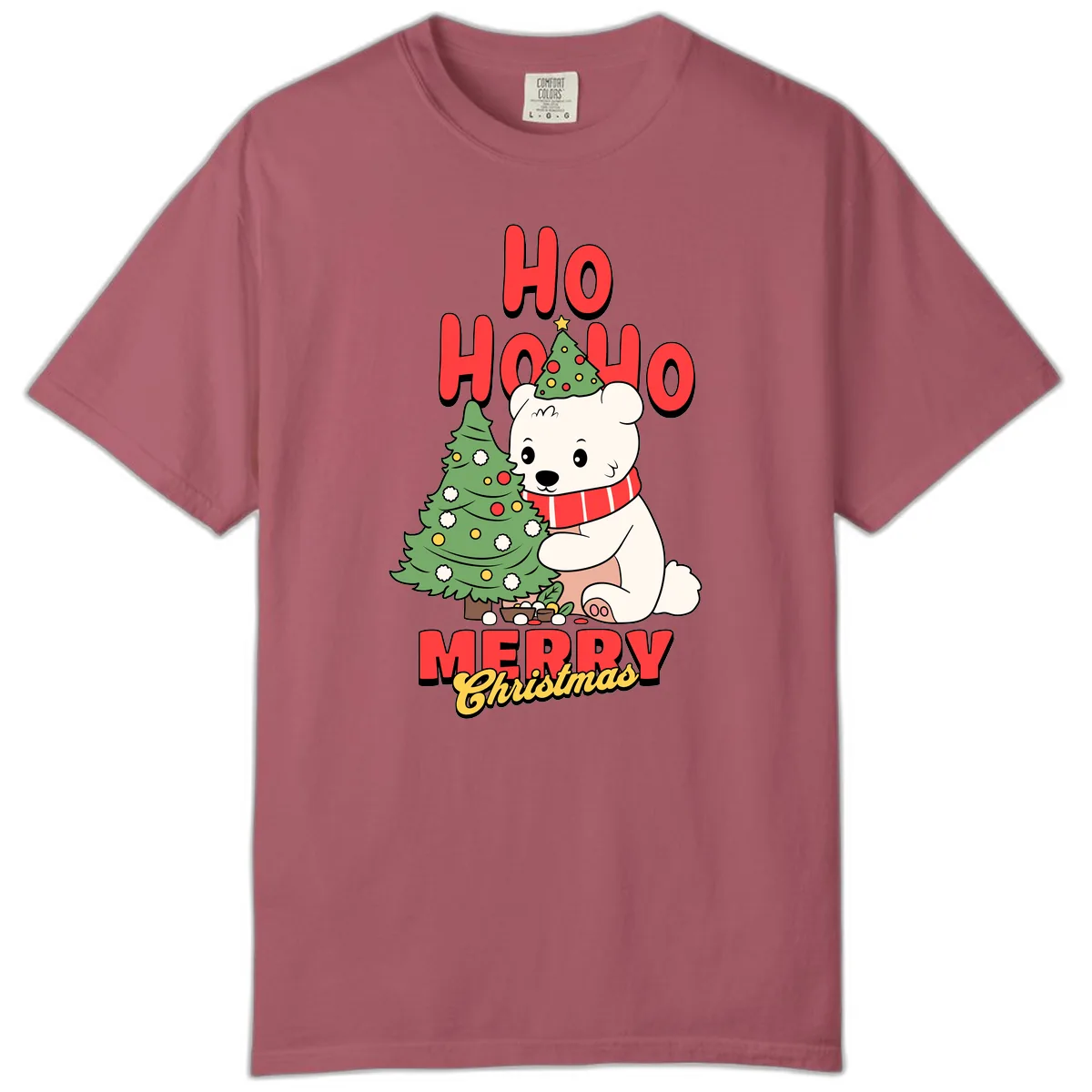 Polar Bear Ho Ho Ho Christmas Comfort Color in Crimson