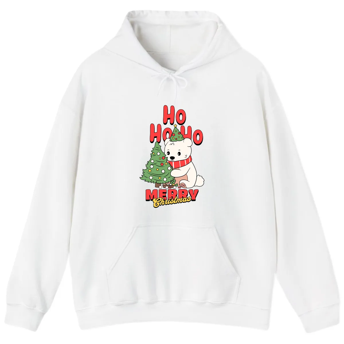 Polar Bear Ho Ho Ho Christmas Hoodie in White
