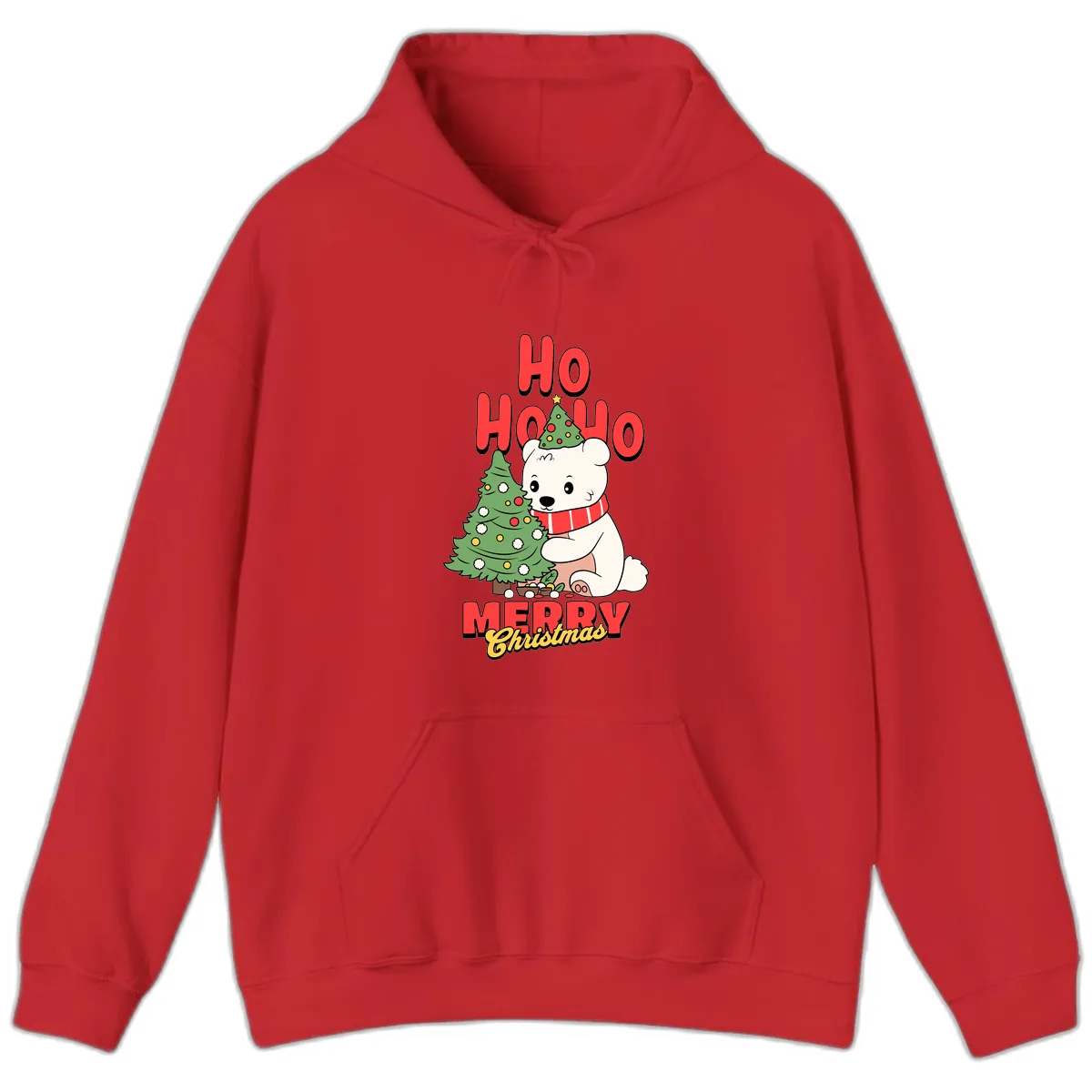 Polar Bear Ho Ho Ho Christmas Hoodie in Red