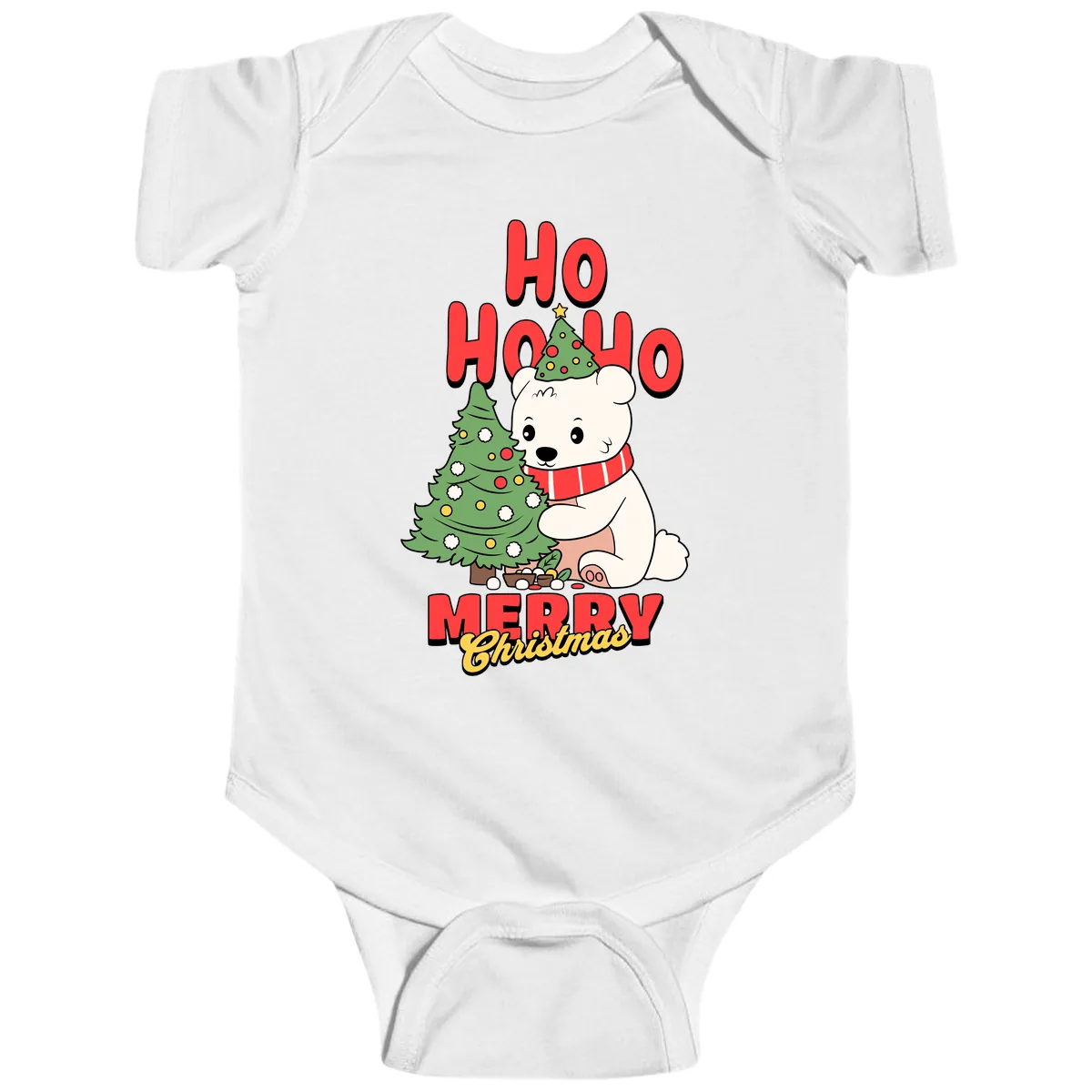 Polar Bear Ho Ho Ho Christmas Baby Onesie in White