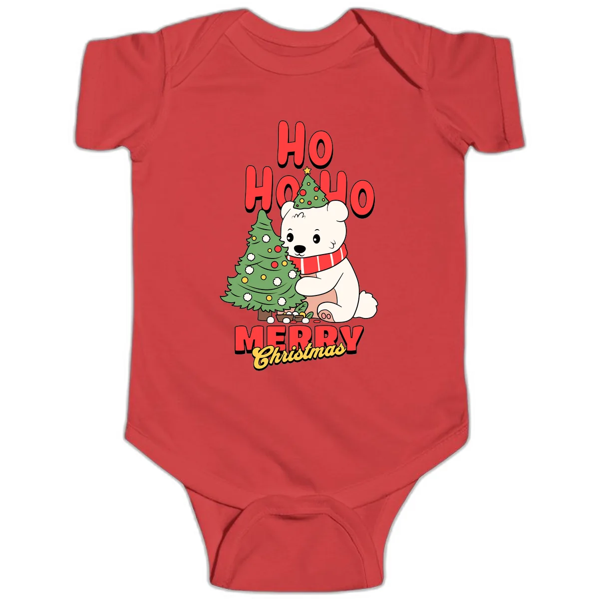Polar Bear Ho Ho Ho Christmas Baby Onesie in Red
