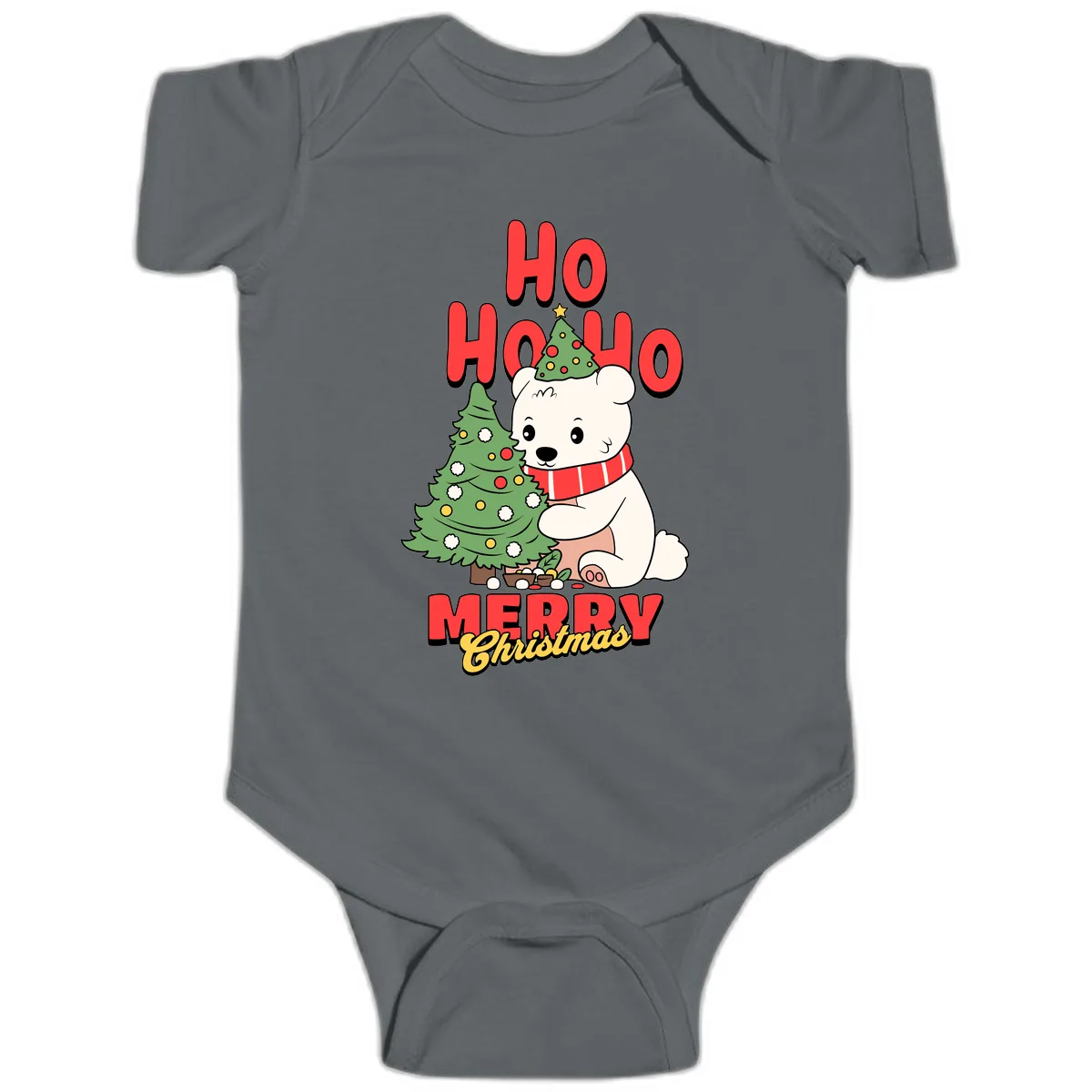 Polar Bear Ho Ho Ho Christmas Baby Onesie in Charcoal