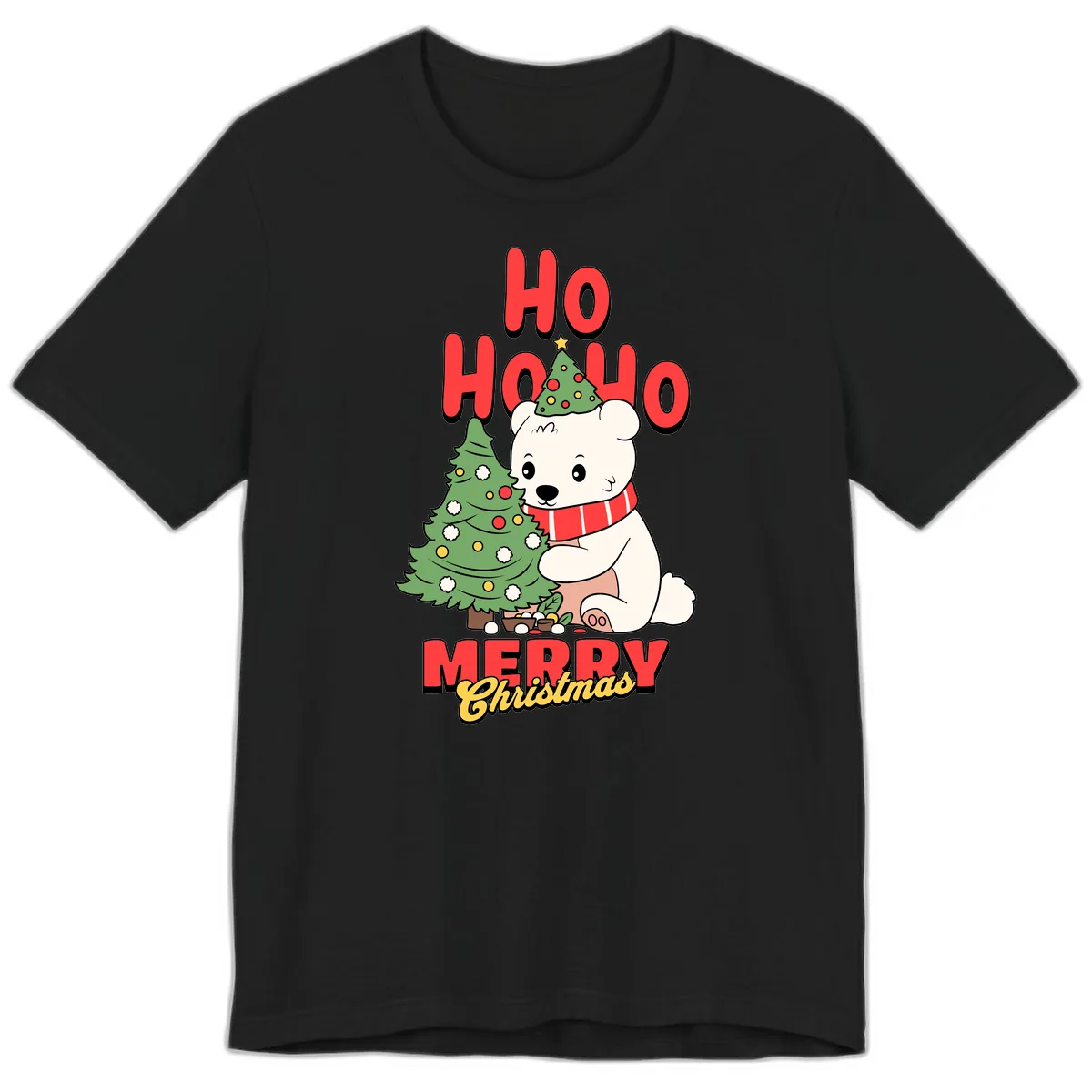 Polar Bear Ho Ho Ho Christmas Premium T-Shirt in Black