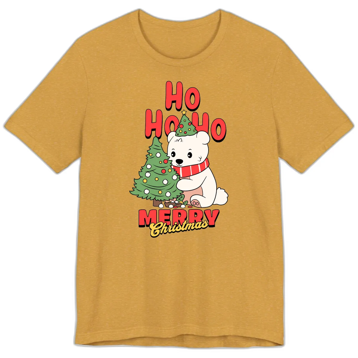 Polar Bear Ho Ho Ho Christmas Premium T-Shirt in Heather Mustard