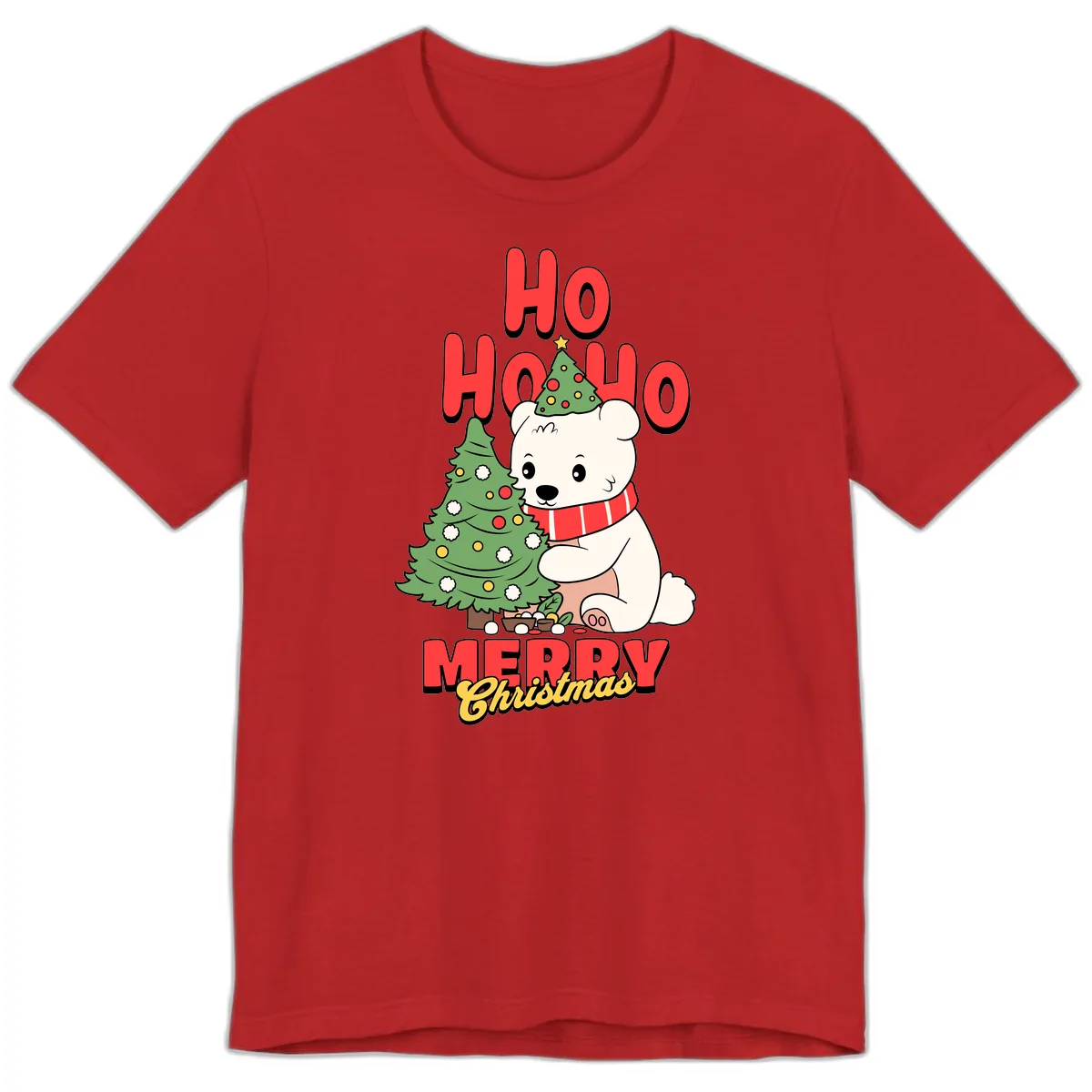 Polar Bear Ho Ho Ho Christmas Premium T-Shirt in Red