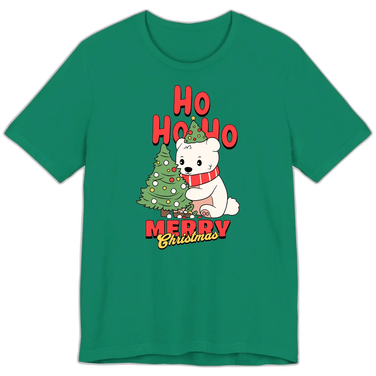 Polar Bear Ho Ho Ho Christmas Premium T-Shirt in Kelly