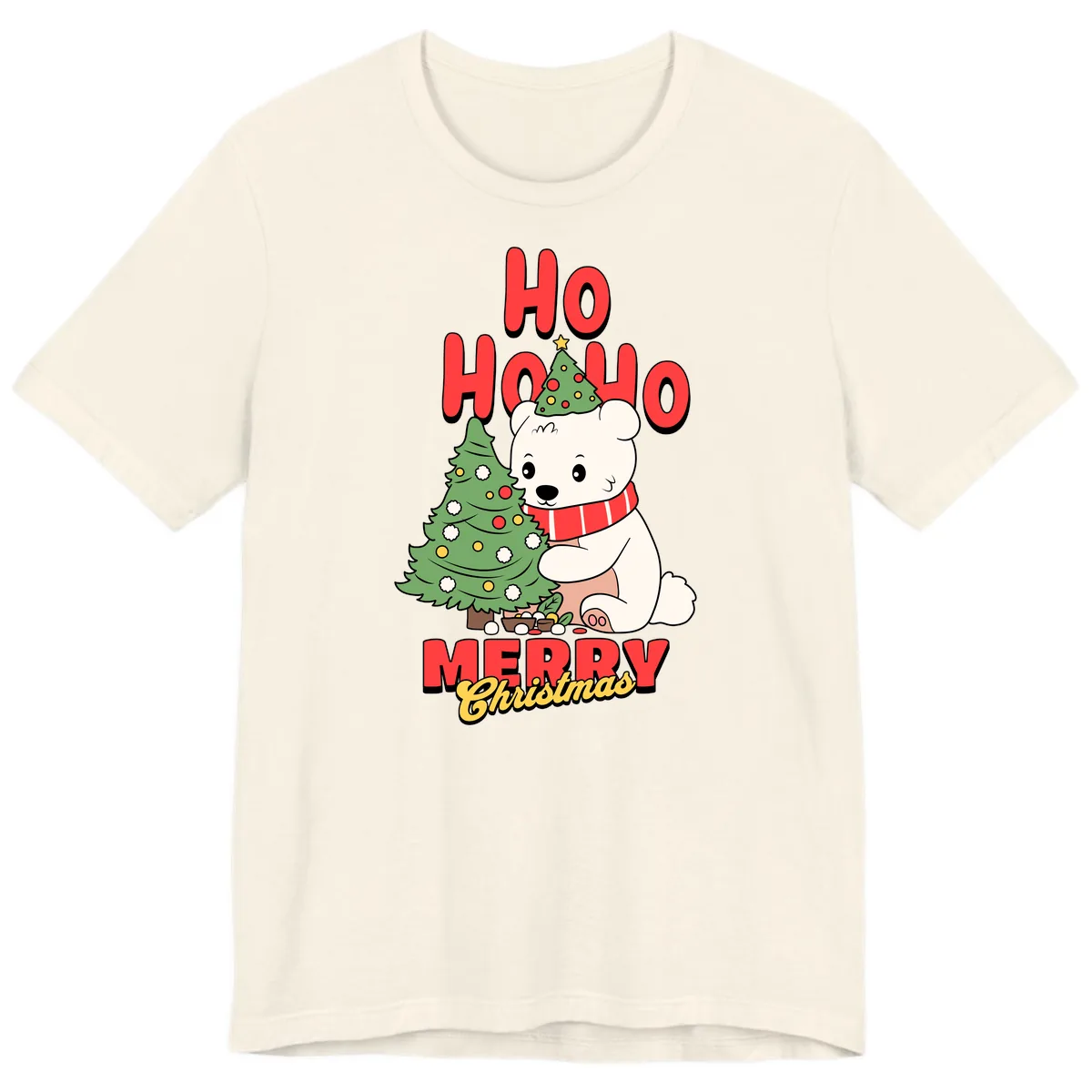 Polar Bear Ho Ho Ho Christmas Premium T-Shirt in Natural