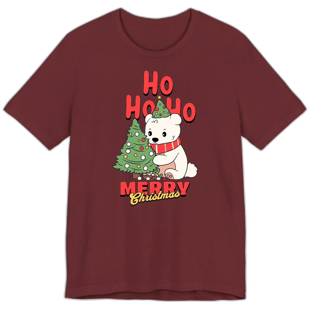 Polar Bear Ho Ho Ho Christmas Premium T-Shirt in Heather Cardinal