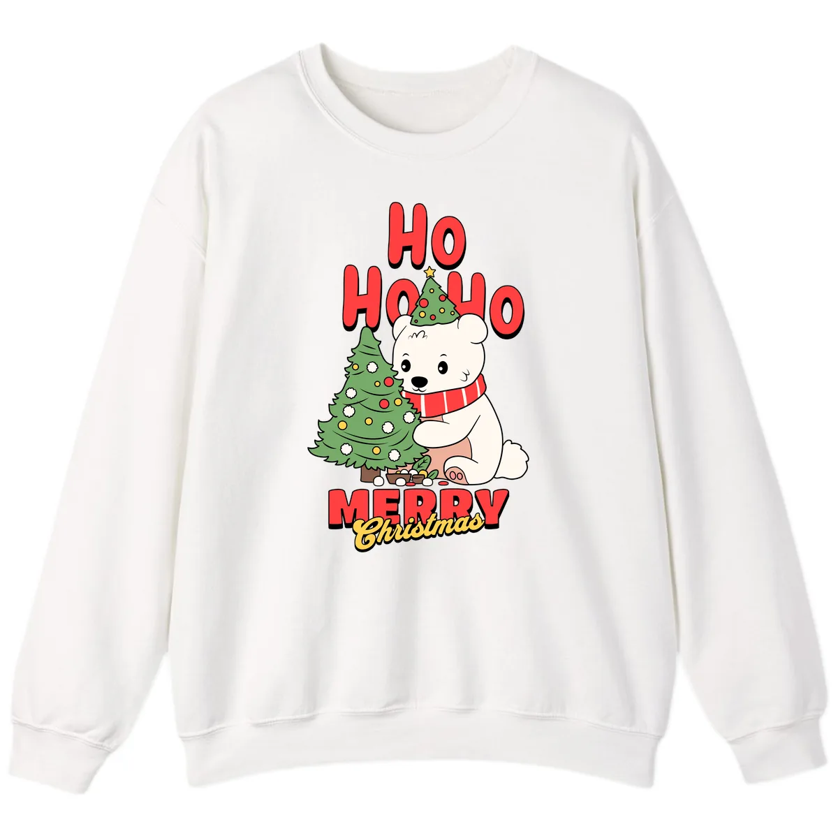Polar Bear Ho Ho Ho Christmas Sweatshirt in White