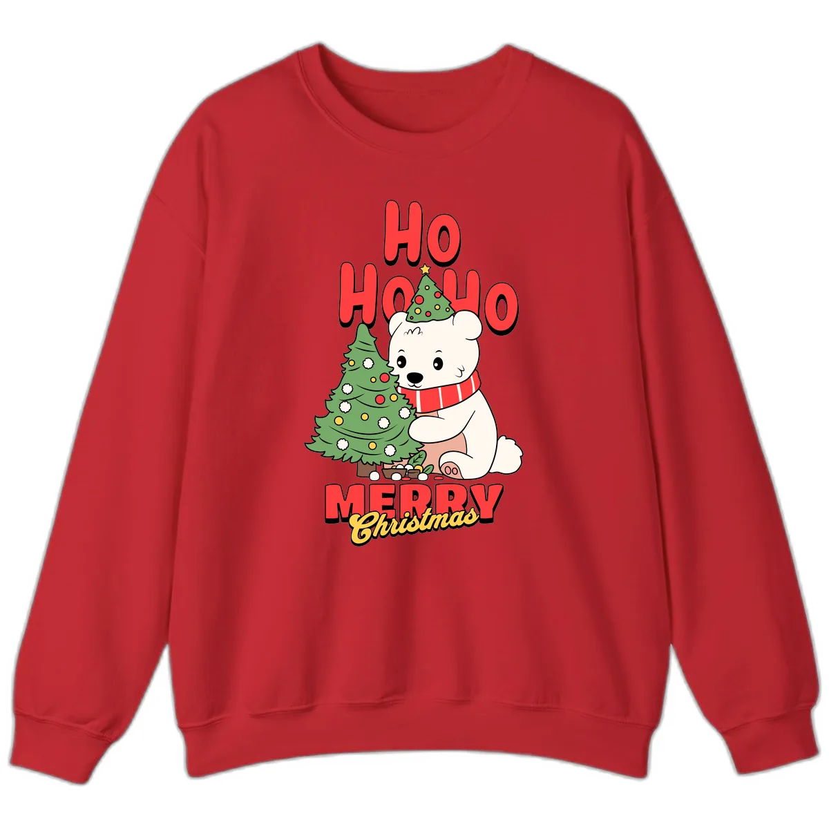 Polar Bear Ho Ho Ho Christmas Sweatshirt in Red