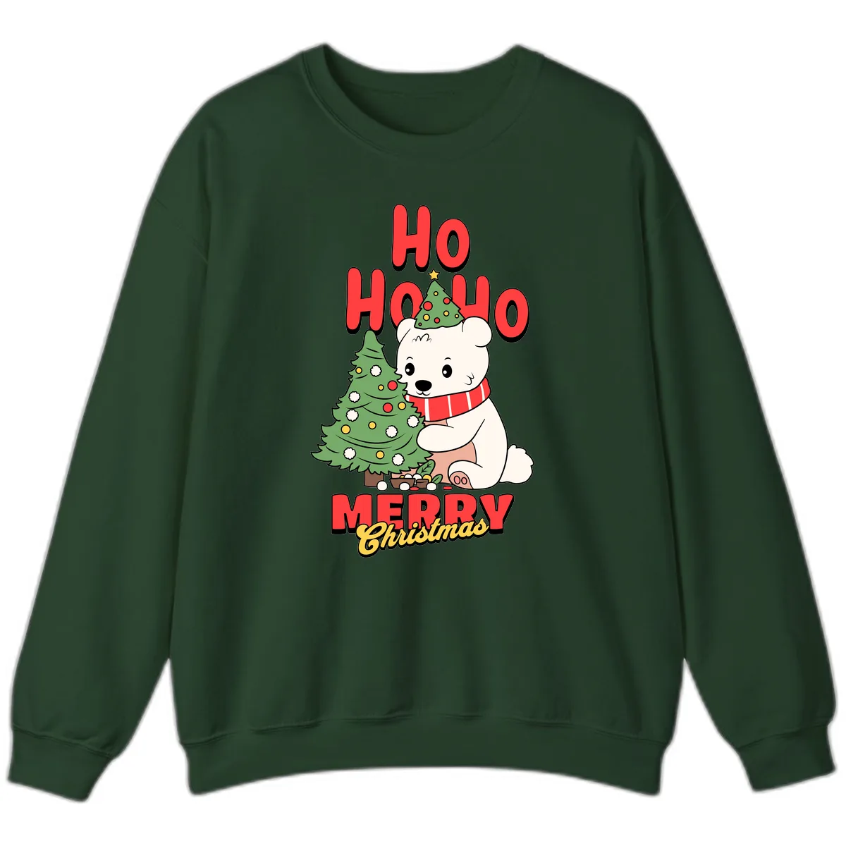 Polar Bear Ho Ho Ho Christmas Sweatshirt in Forest Green