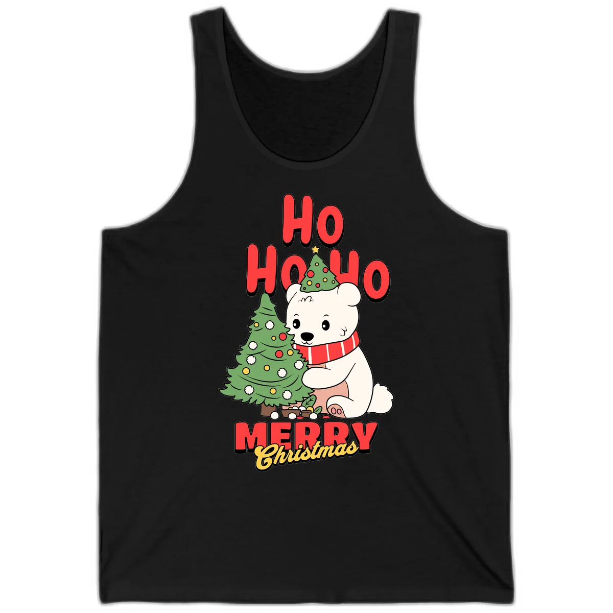 Polar Bear Ho Ho Ho Christmas Tank in Black
