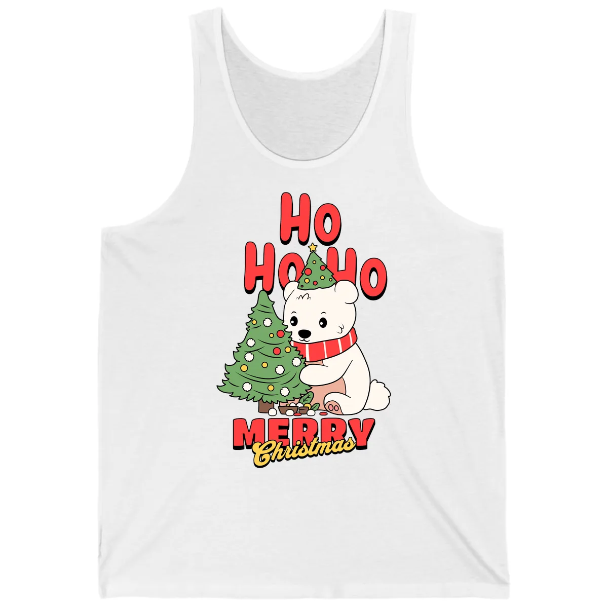 Polar Bear Ho Ho Ho Christmas Tank in White