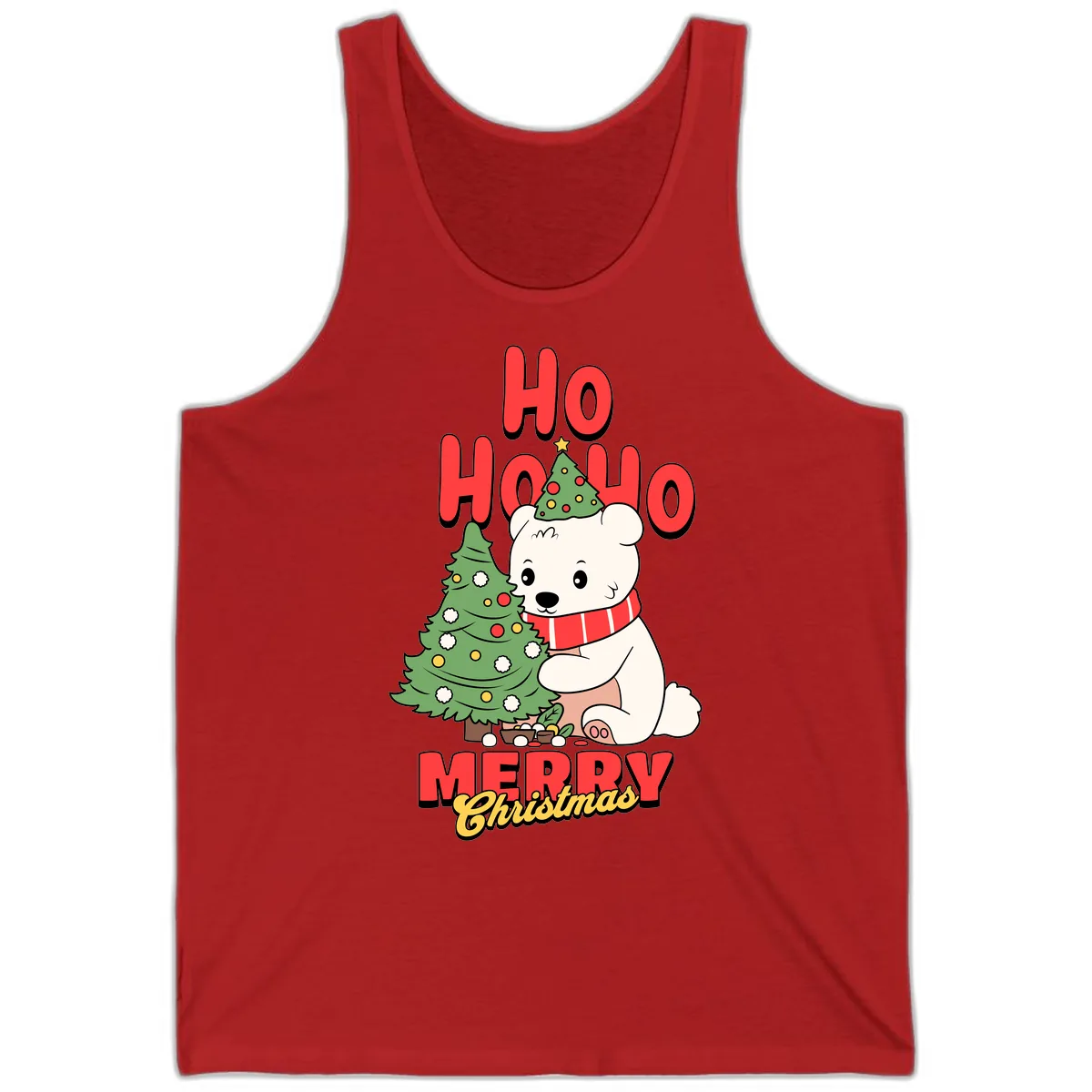 Polar Bear Ho Ho Ho Christmas Tank in Red