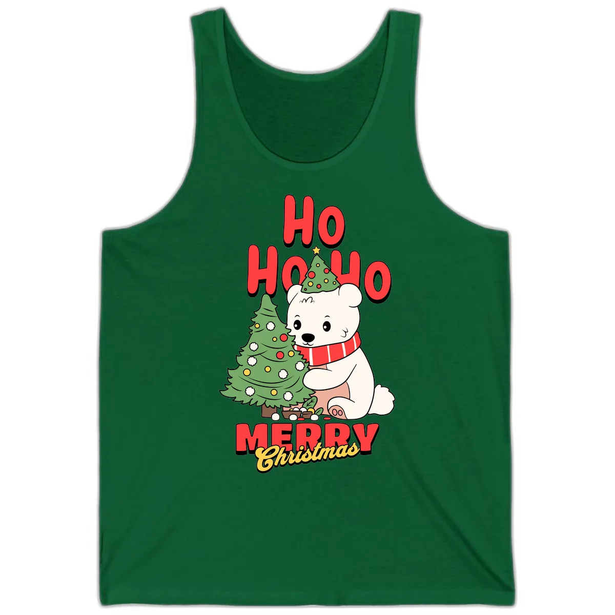 Polar Bear Ho Ho Ho Christmas Tank in Kelly
