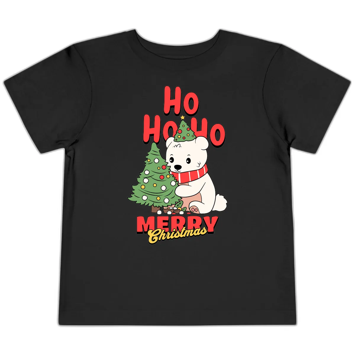 Polar Bear Ho Ho Ho Christmas Toddler T-Shirt in Black