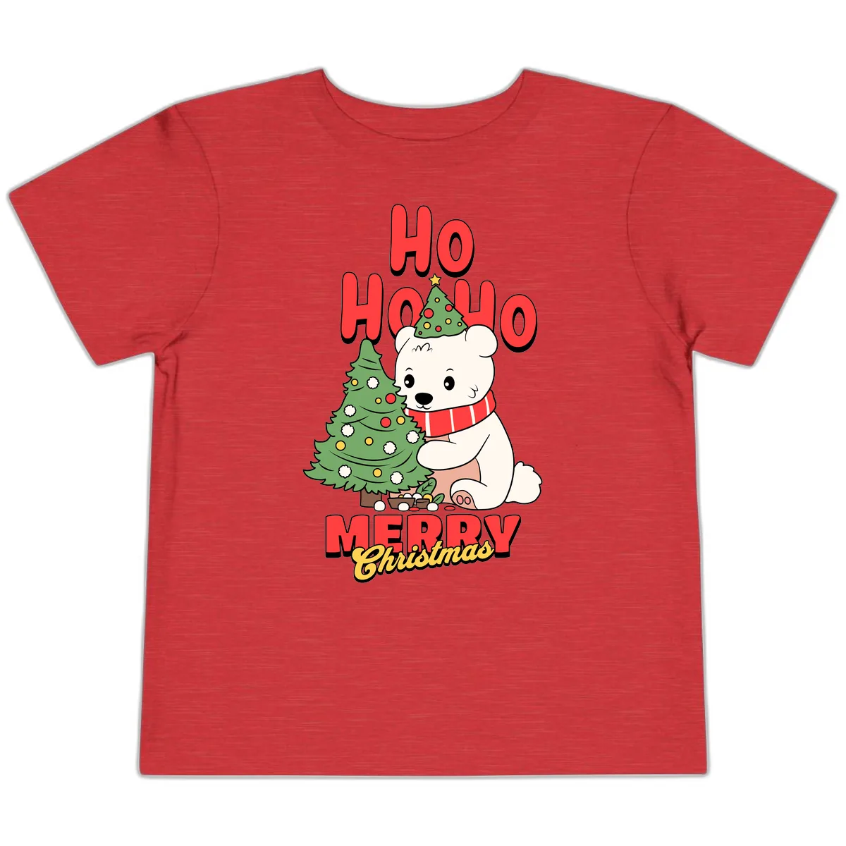 Polar Bear Ho Ho Ho Christmas Toddler T-Shirt in Heather Red