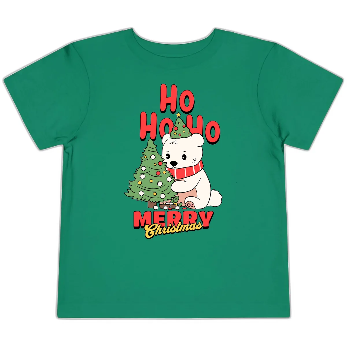 Polar Bear Ho Ho Ho Christmas Toddler T-Shirt in Kelly