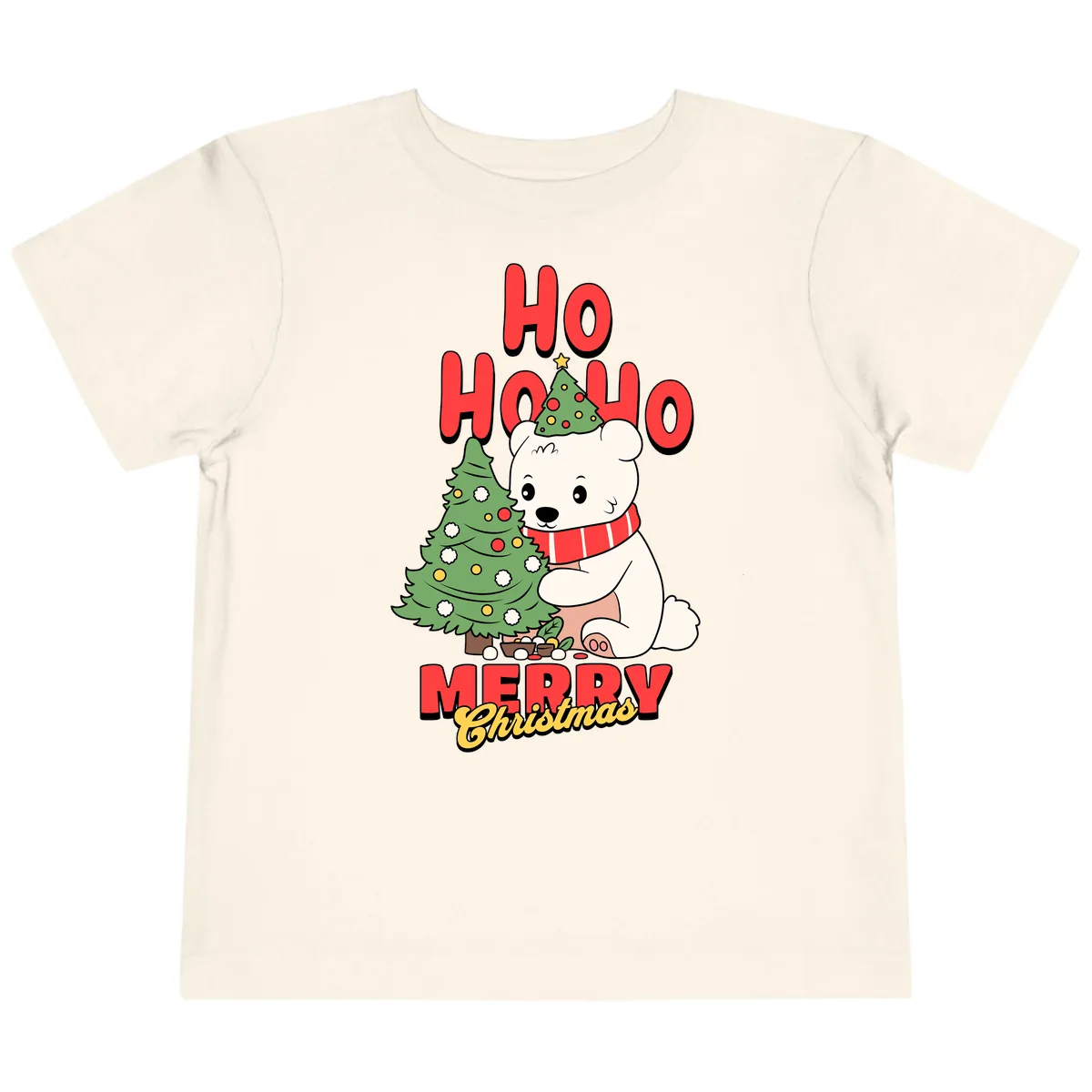 Polar Bear Ho Ho Ho Christmas Toddler T-Shirt in Natural