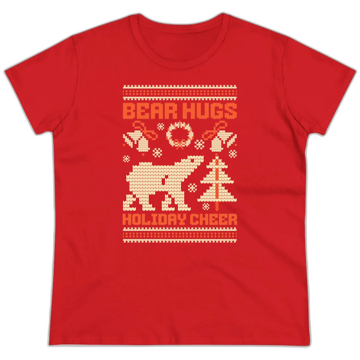 Bear Hugs Holiday Cheer Sweater Ladies Tee in Red